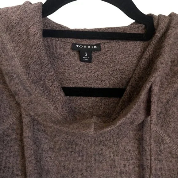 Torrid Size 3 Brown Hooded Oversized Pullover Knit Ling Sleeved Hoody - Picture 3 of 13